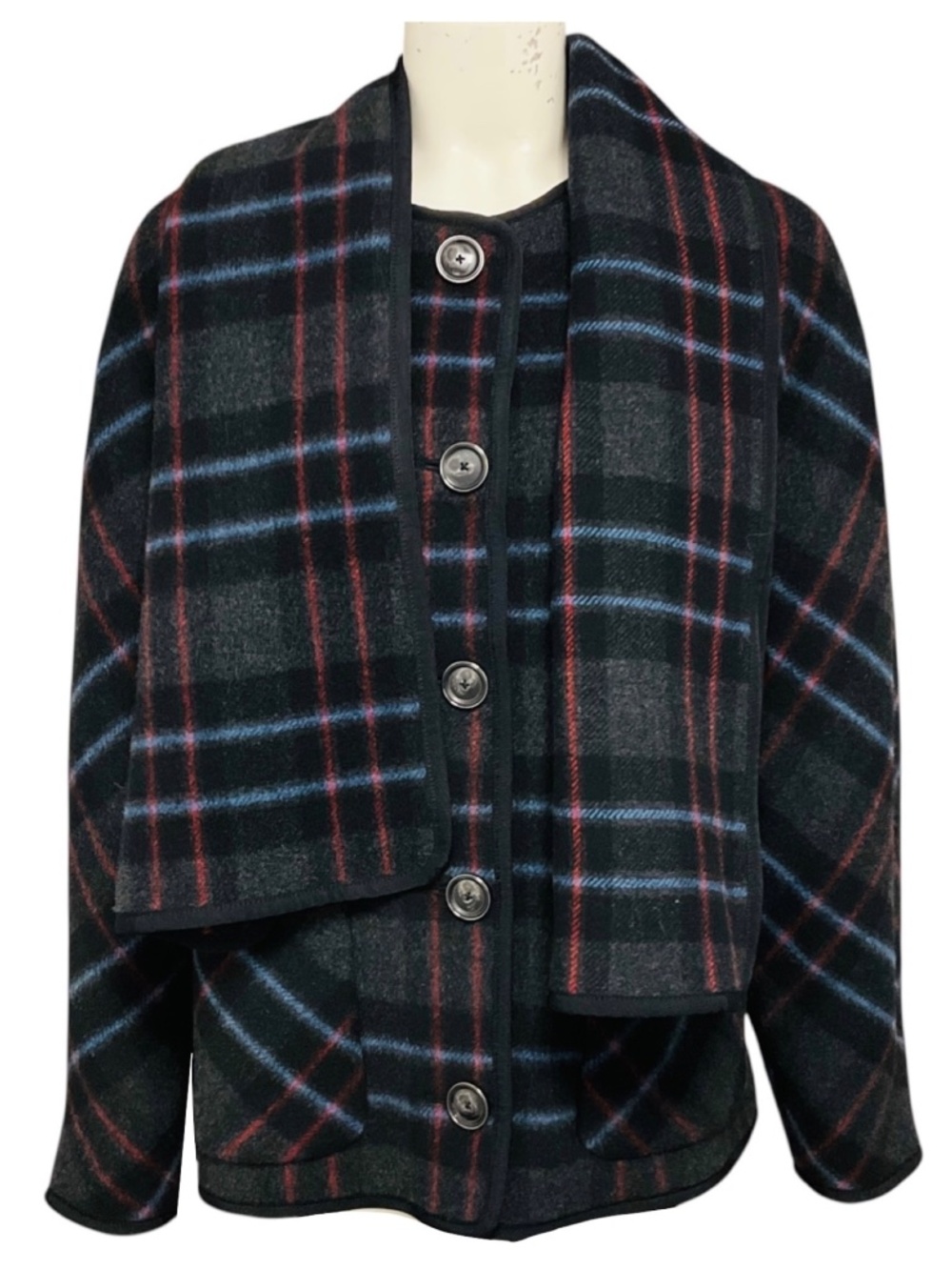 VERONICA BEARD BLACK MULTI MARTINE DICKEY COAT WITH SCARF